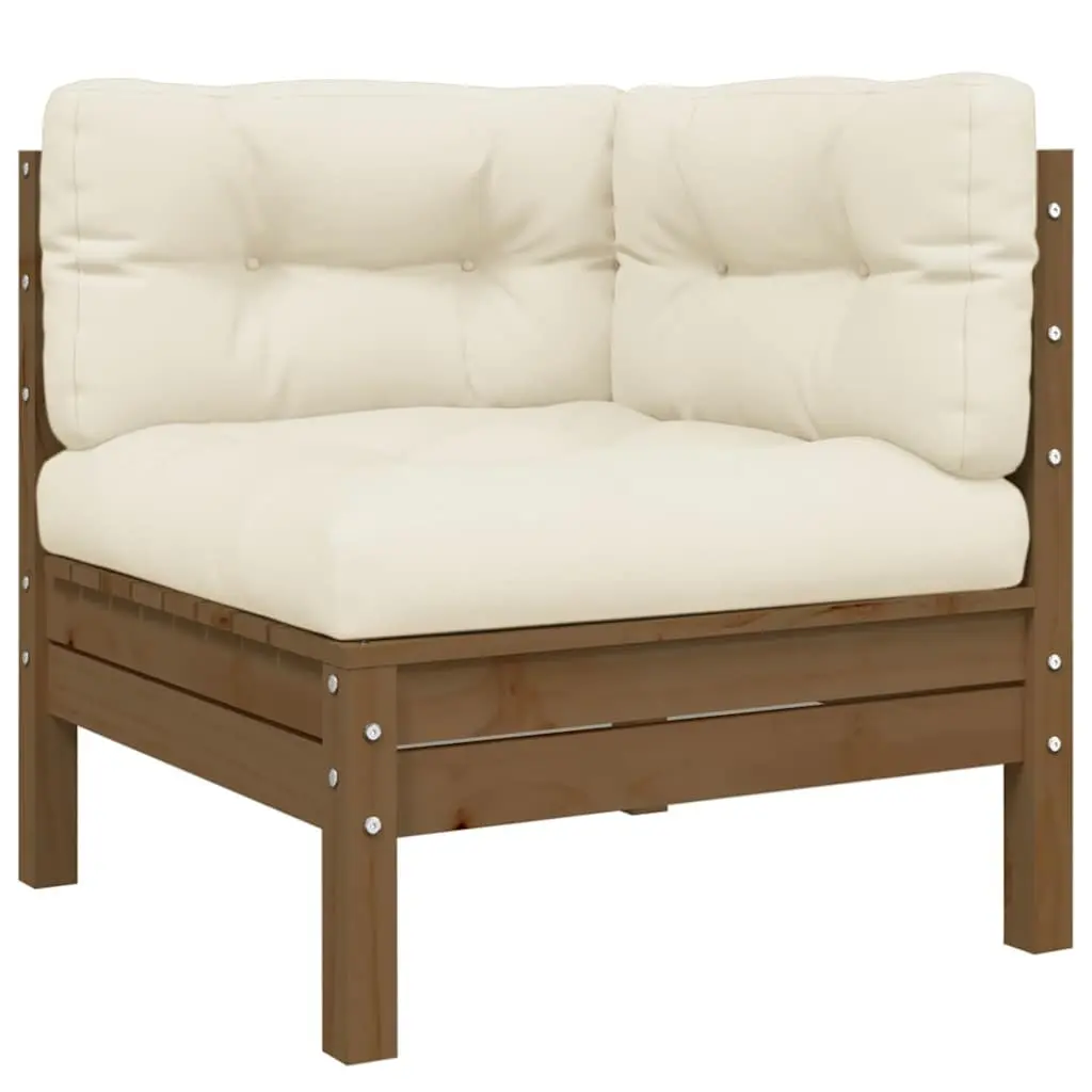 3 Piece Garden Lounge Set Pinewood Brown Cream Cushions