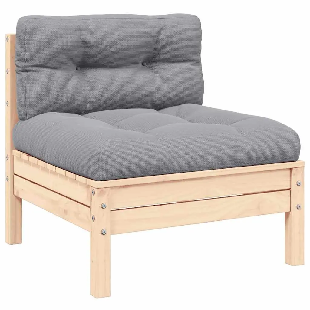 Solid Pinewood Garden Lounge Set with Grey Cushions