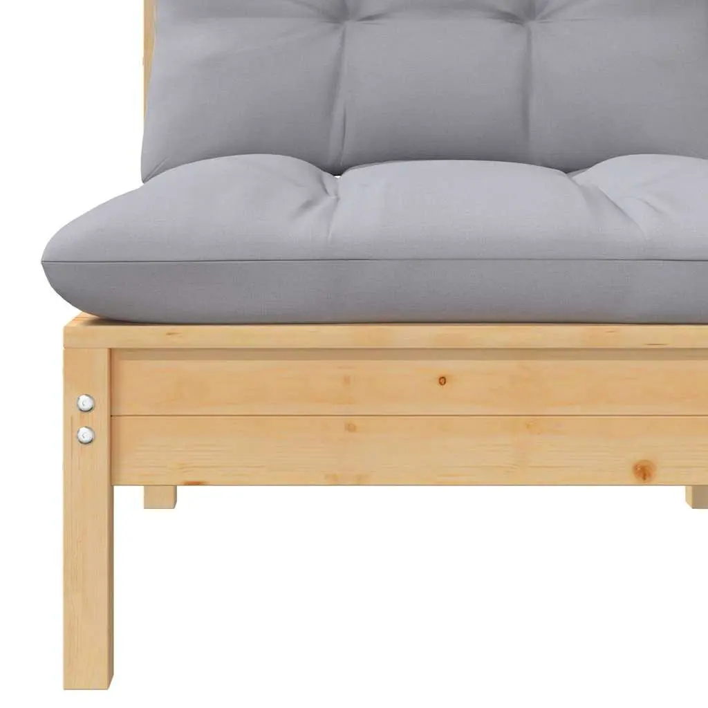 Solid Pinewood Garden Lounge Set with Grey Cushions