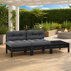 Durable Black Pinewood 3 Piece Garden Lounge Set with Cushions