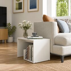 Stylish White End Table with Storage for Living Spaces