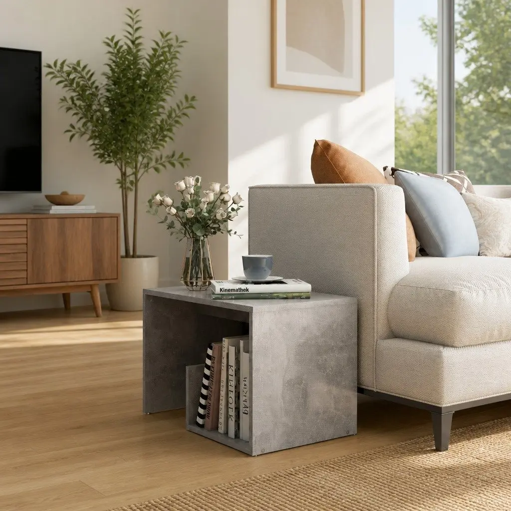Grey End Table with Ample Storage