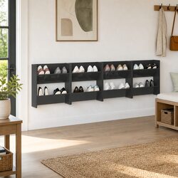 High Gloss Grey Wall Mounted Shoe Cabinet 4 Pieces