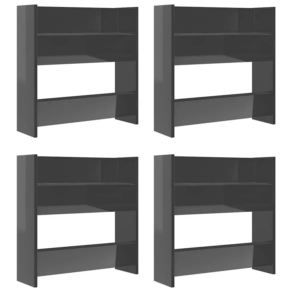 High Gloss Grey Wall Mounted Shoe Cabinet 4 Pieces