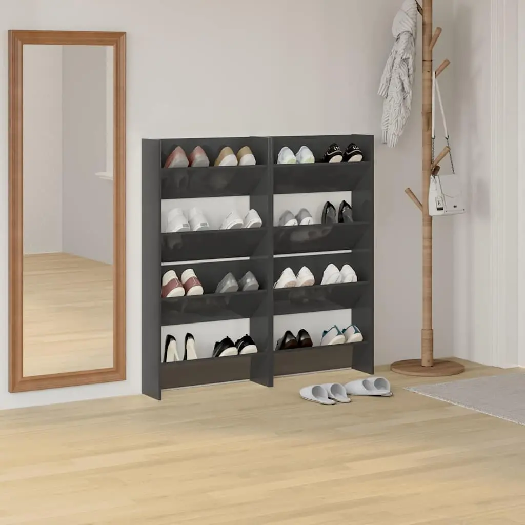 High Gloss Grey Wall Mounted Shoe Cabinet 4 Pieces