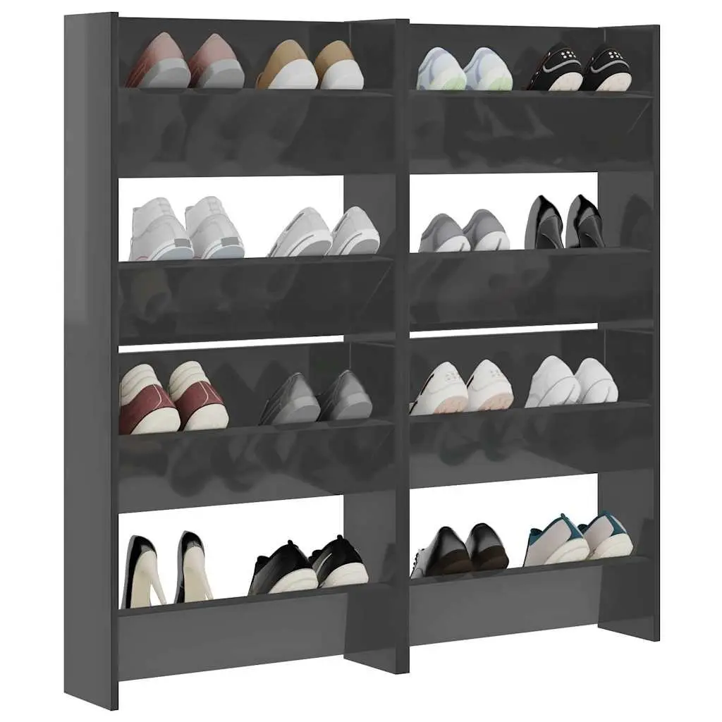 High Gloss Grey Wall Mounted Shoe Cabinet 4 Pieces