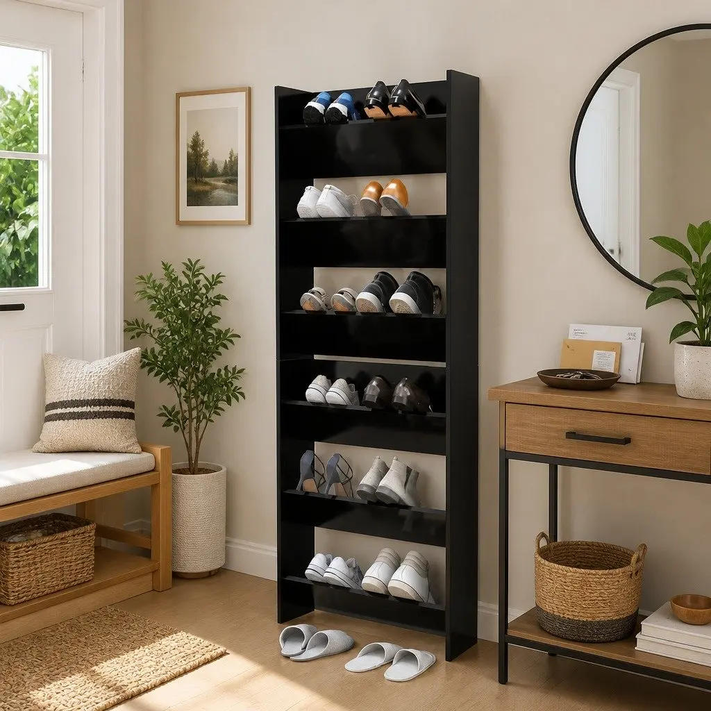 Black Wall Mounted Shoe Cabinet 60x18x90cm
