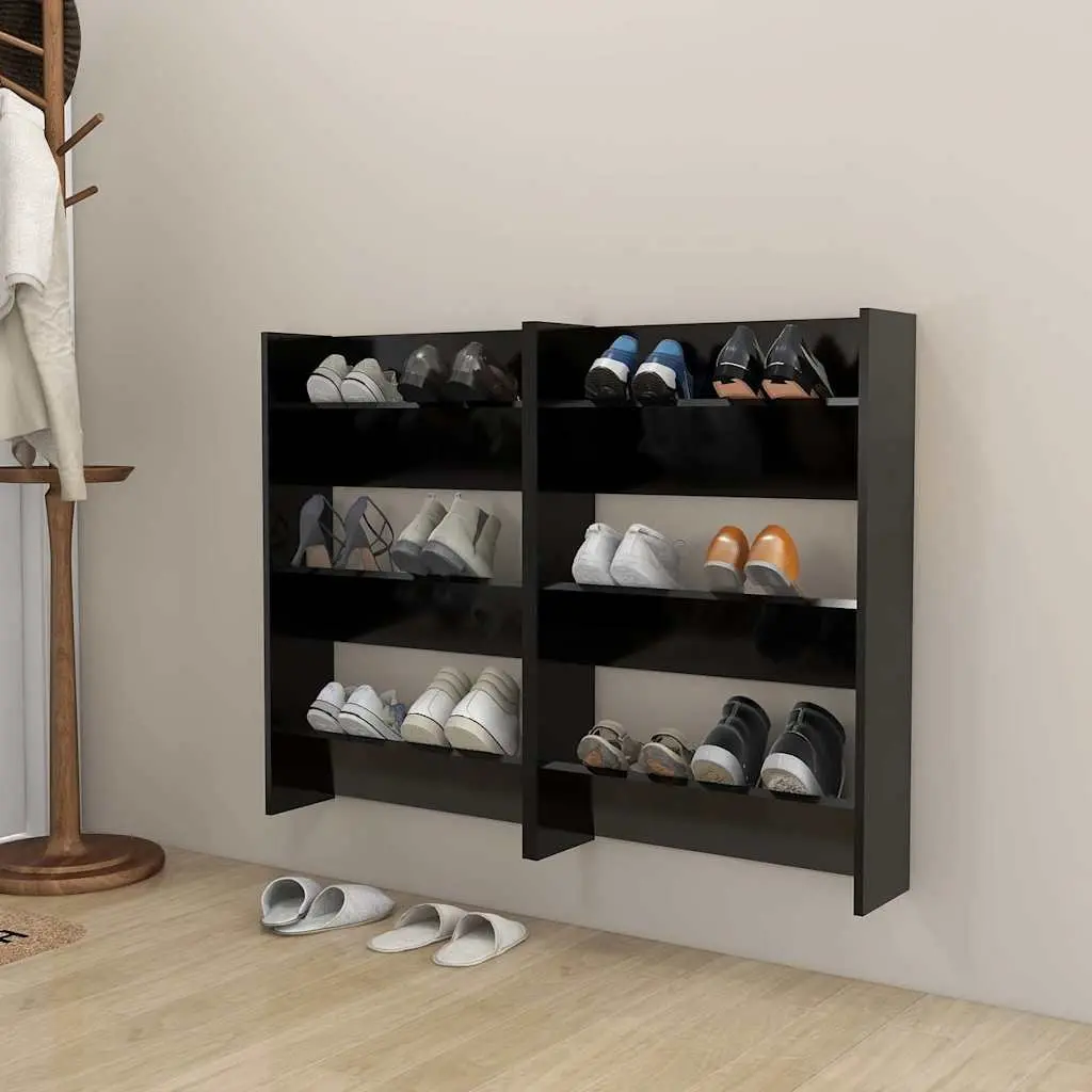 Black Wall Mounted Shoe Cabinet 60x18x90cm