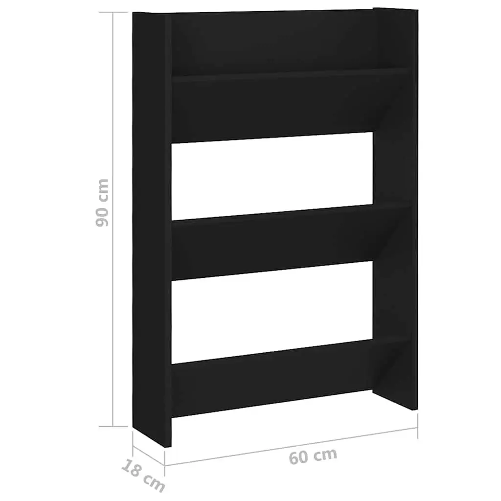 Black Wall Mounted Shoe Cabinet 60x18x90cm