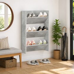 Grey Wall-Mounted Shoe Cabinet with Tipping Shelves