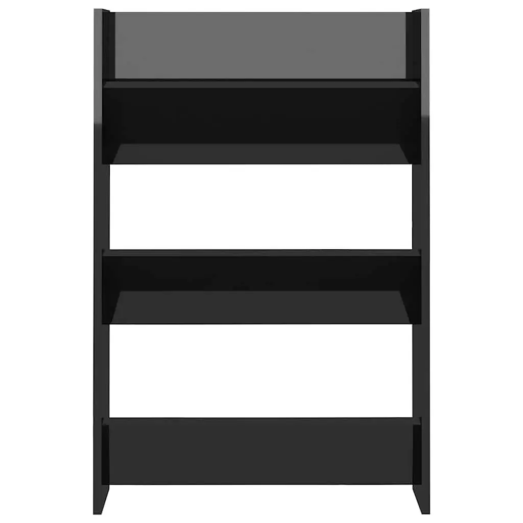 Wall Mounted Shoe Cabinet Engineered Wood High Gloss 60W x 18D x 90H cm Black 3 Shelves Tipping Storage Organiser
