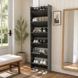 Premium Wall Mounted Shoe Cabinet Set in Grey High Gloss