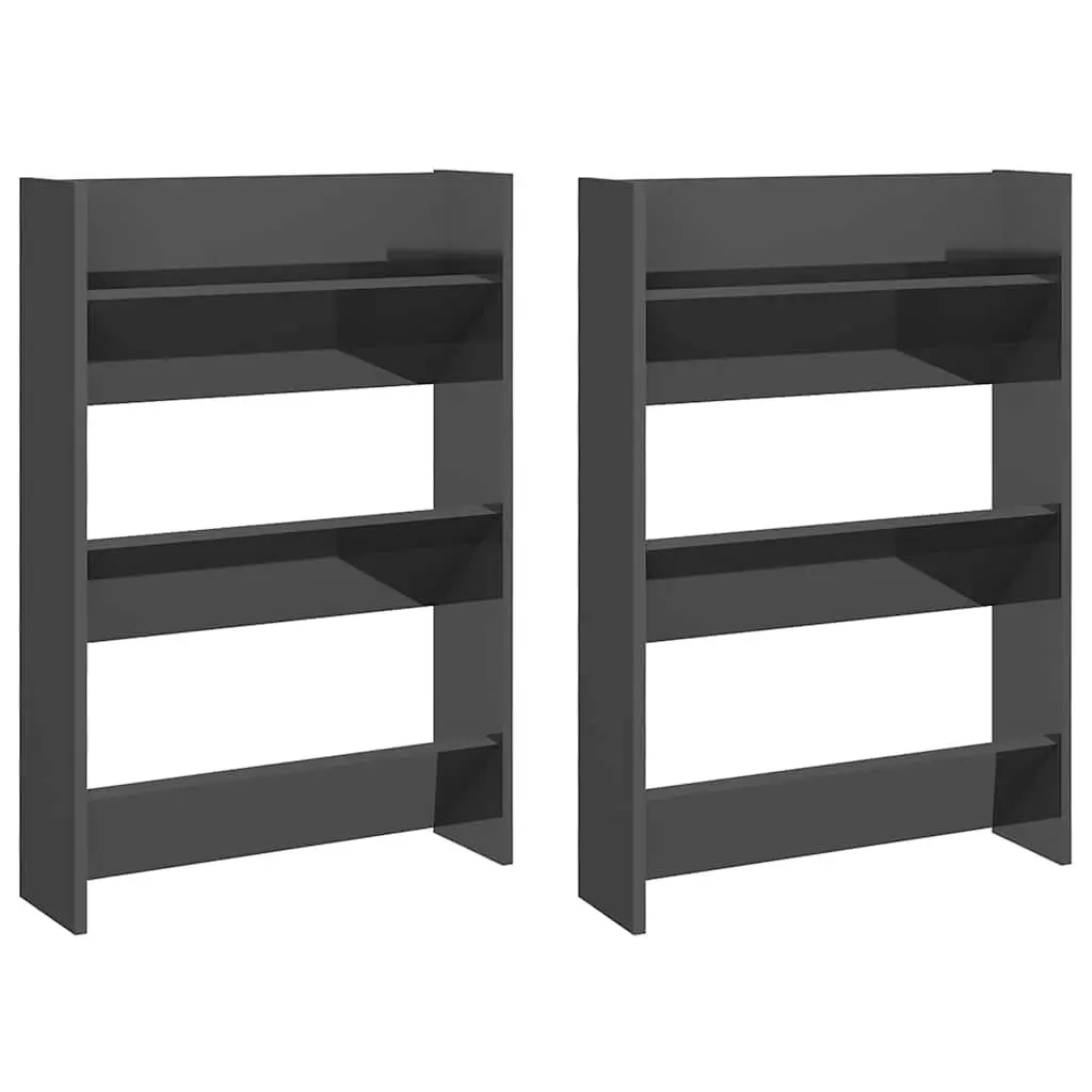Wall Mounted Shoe Cabinet Set in Grey High Gloss