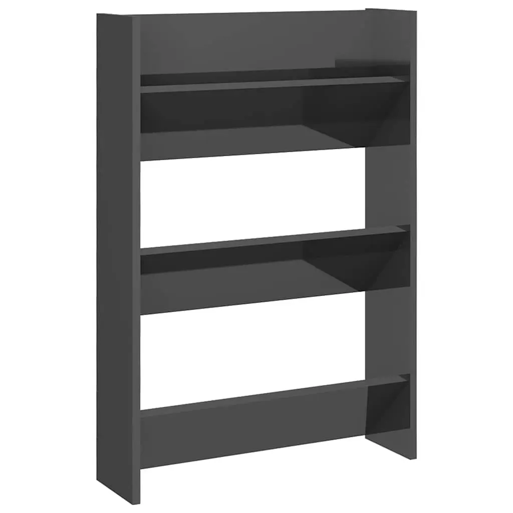 Wall Mounted Shoe Cabinet Set in Grey High Gloss