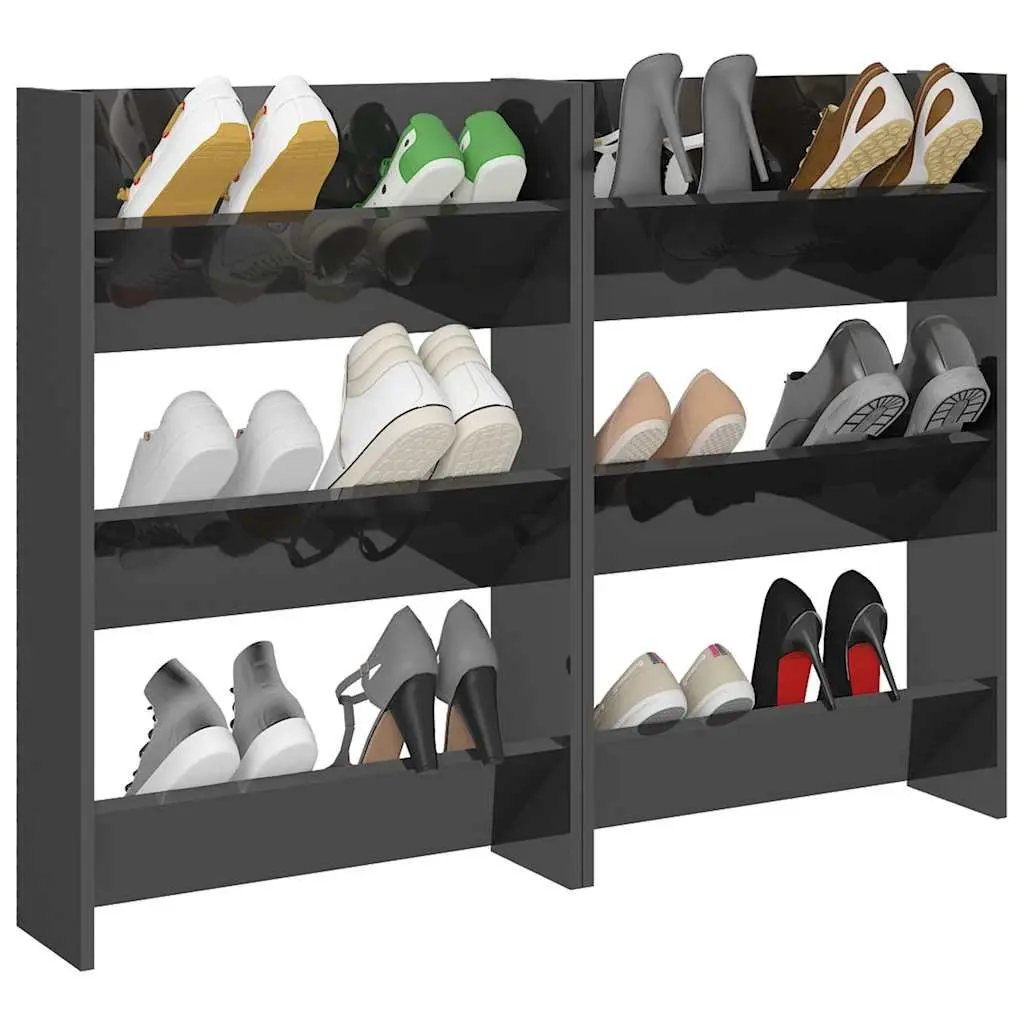 Wall Mounted Shoe Cabinet Set in Grey High Gloss