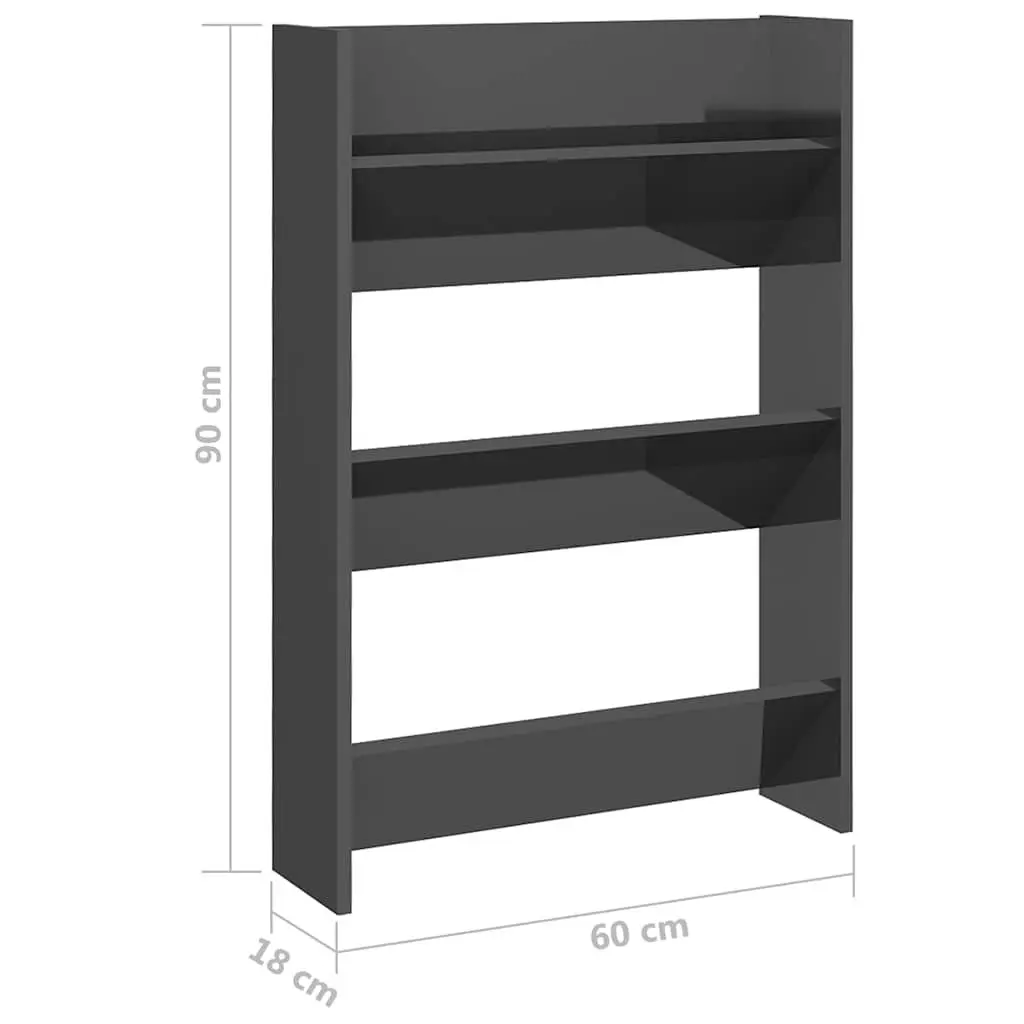 Wall Mounted Shoe Cabinet Set in Grey High Gloss