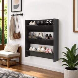 Grey Engineered Wood Wall-Mounted Shoe Cabinet with Tipping Shelves