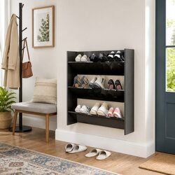 Stylish Grey High Gloss Wall Mounted Shoe Cabinet
