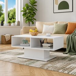 Stylish White Coffee Table with Storage Shelf for Living Rooms