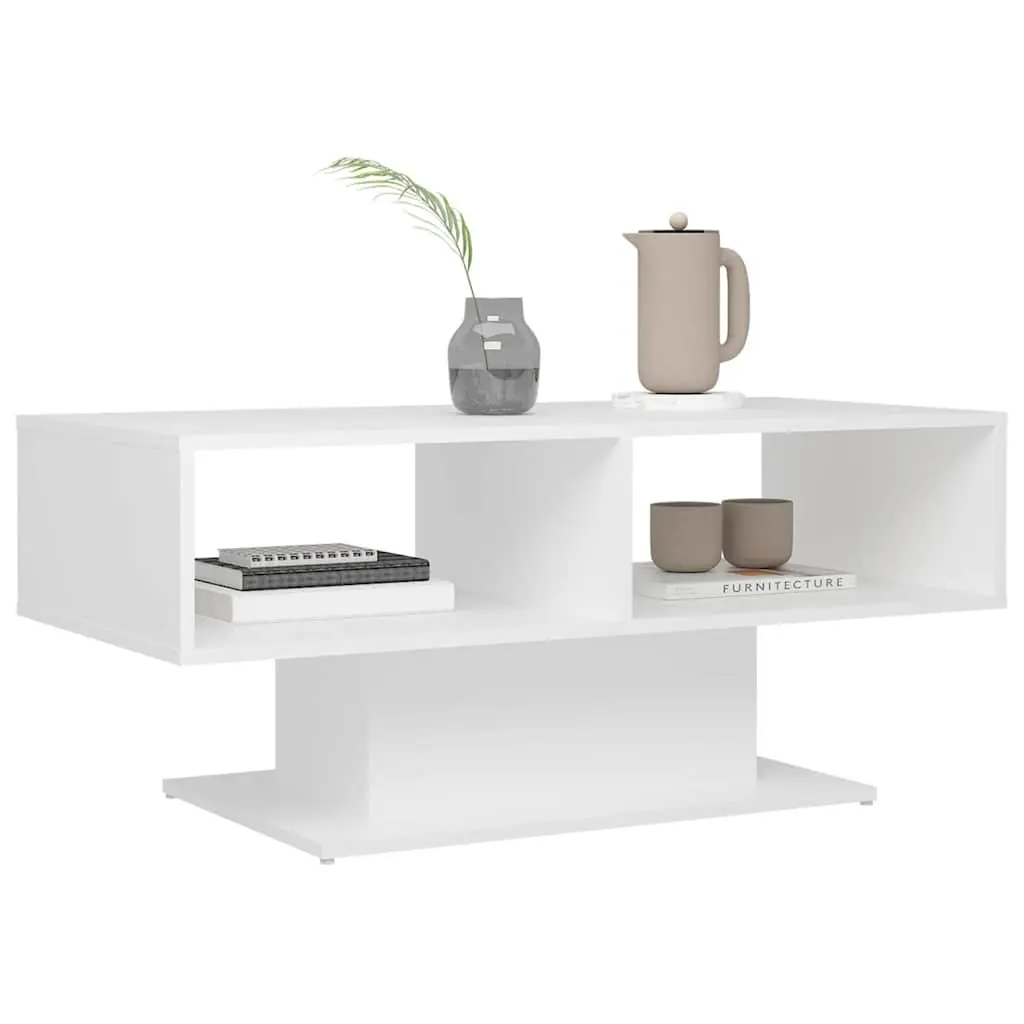 White Coffee Table with Storage Shelf for Living Rooms