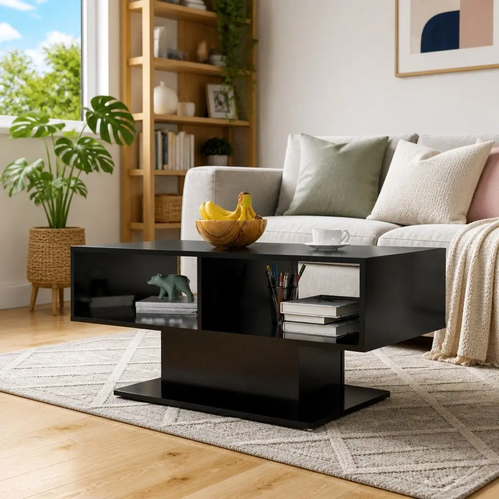 Black Coffee Table with Storage Shelf