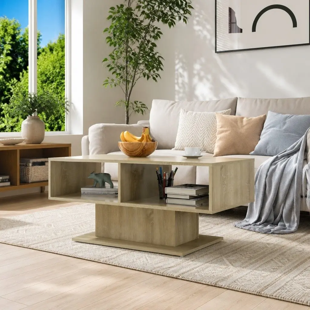 Brown Coffee Table with Storage Shelf