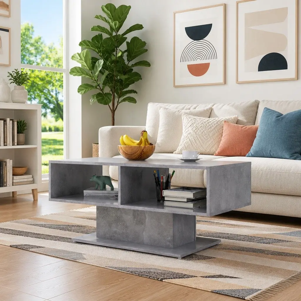 Grey Coffee Table with Storage Shelf