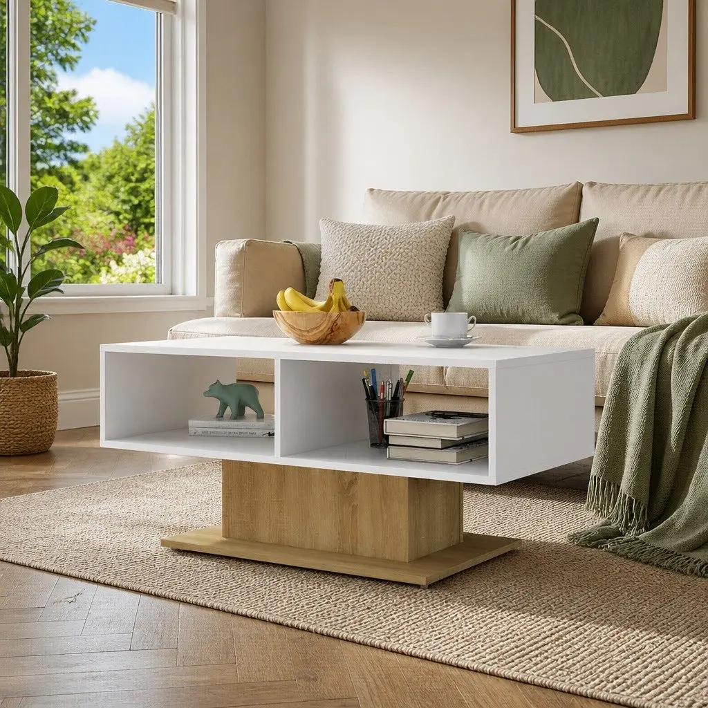 White Coffee Table with Storage Shelf