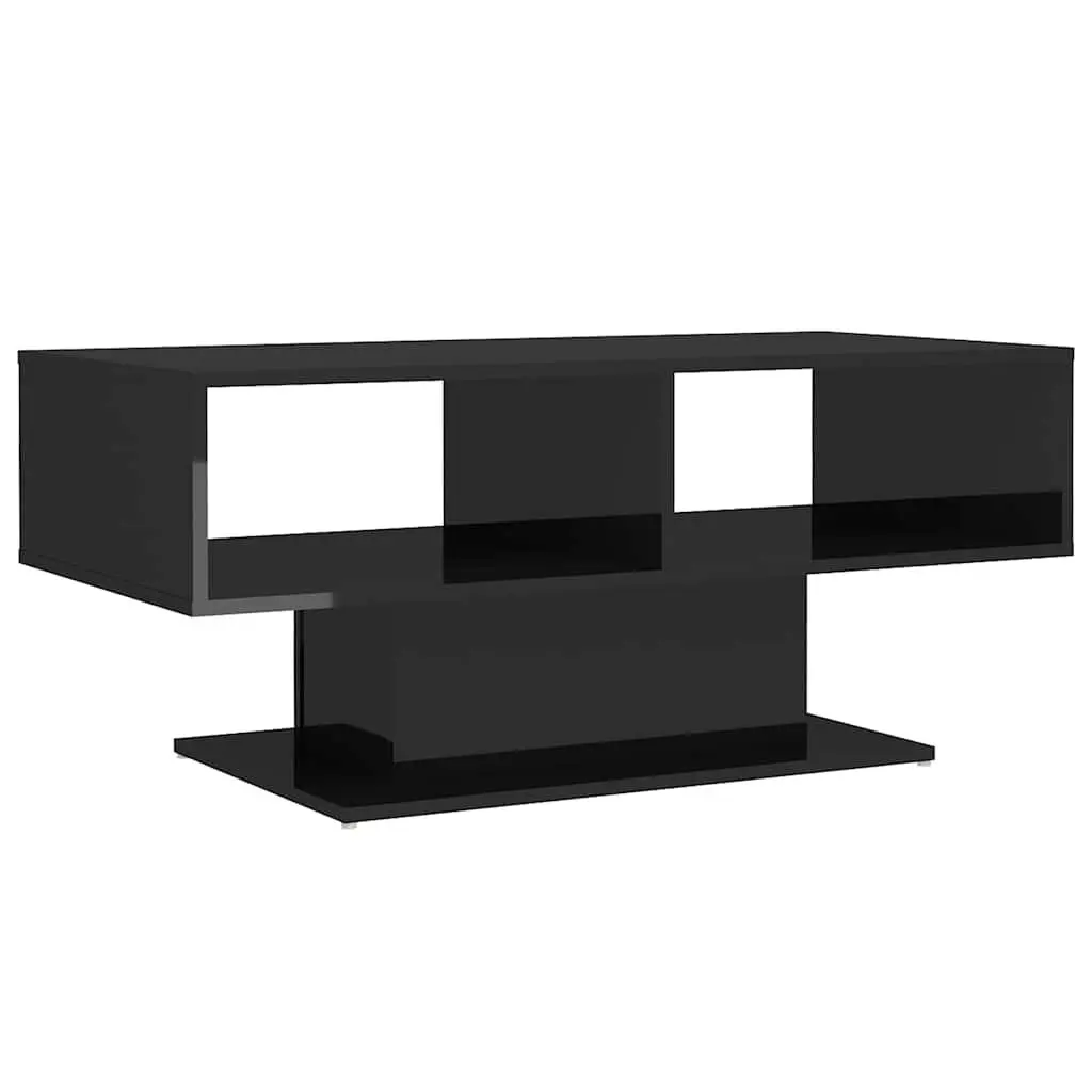 Black High Gloss Coffee Table with Storage Shelf