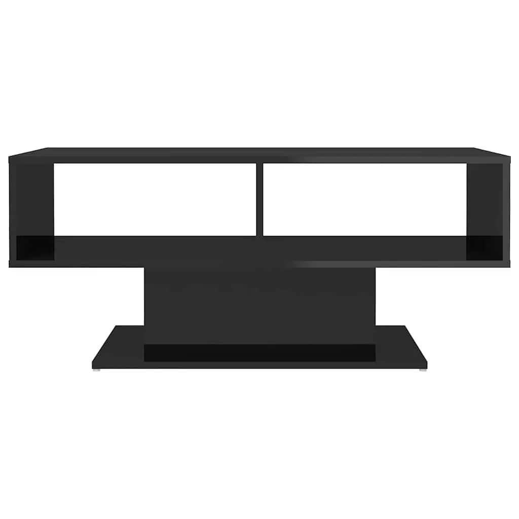 Black High Gloss Coffee Table with Storage Shelf