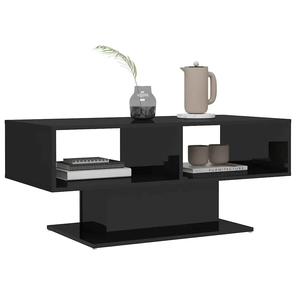 Black High Gloss Coffee Table with Storage Shelf