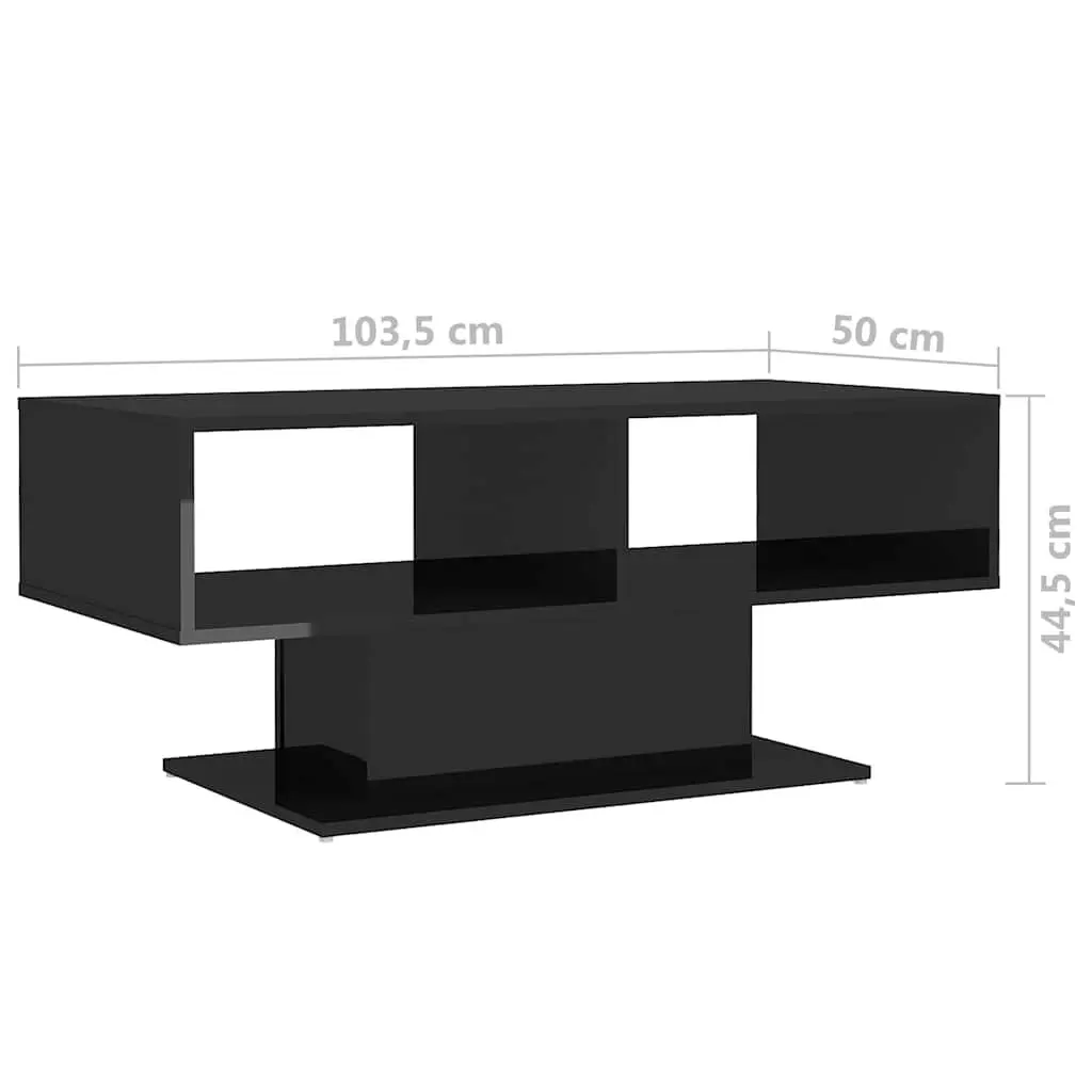 Black High Gloss Coffee Table with Storage Shelf