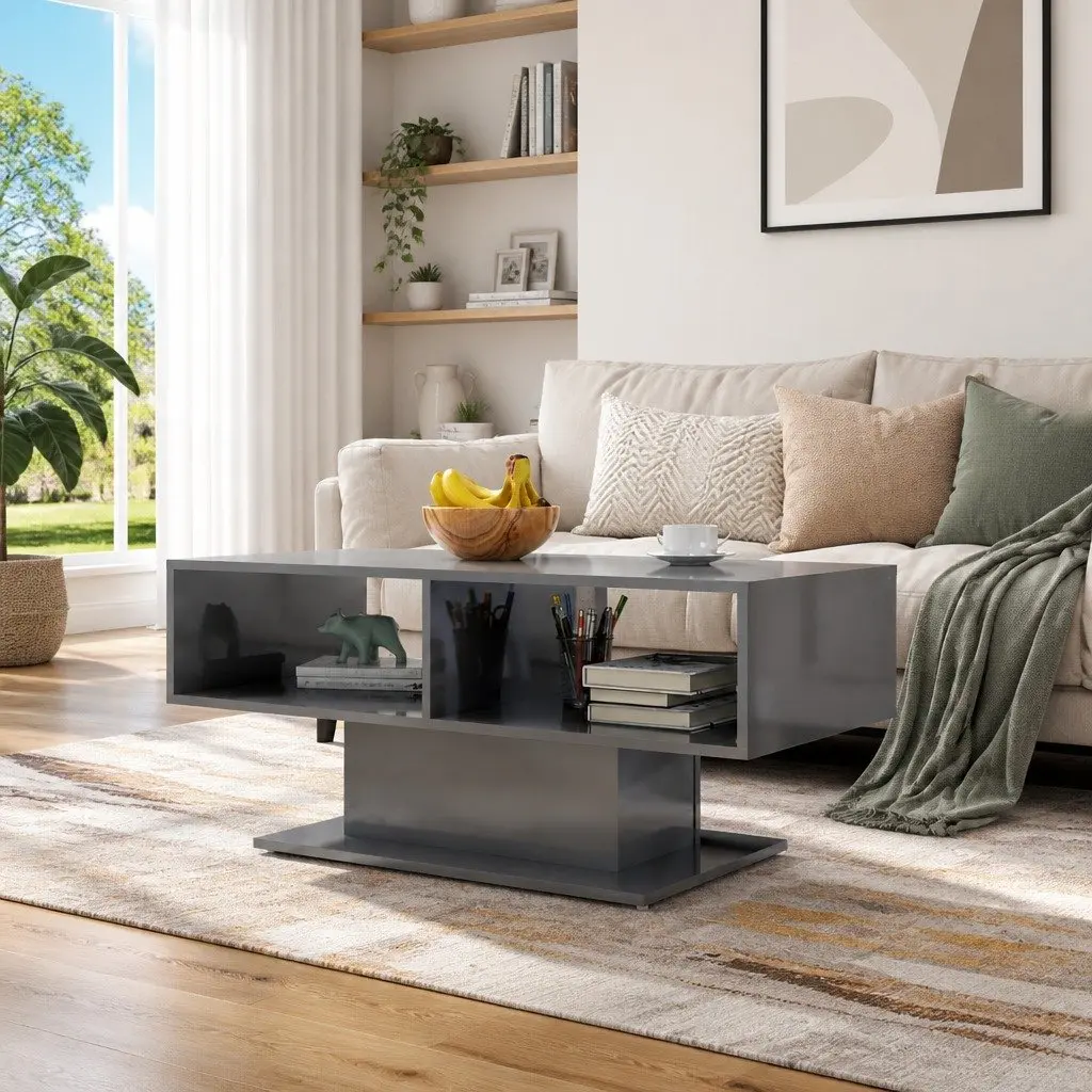 High Gloss Grey Coffee Table with Storage Shelf