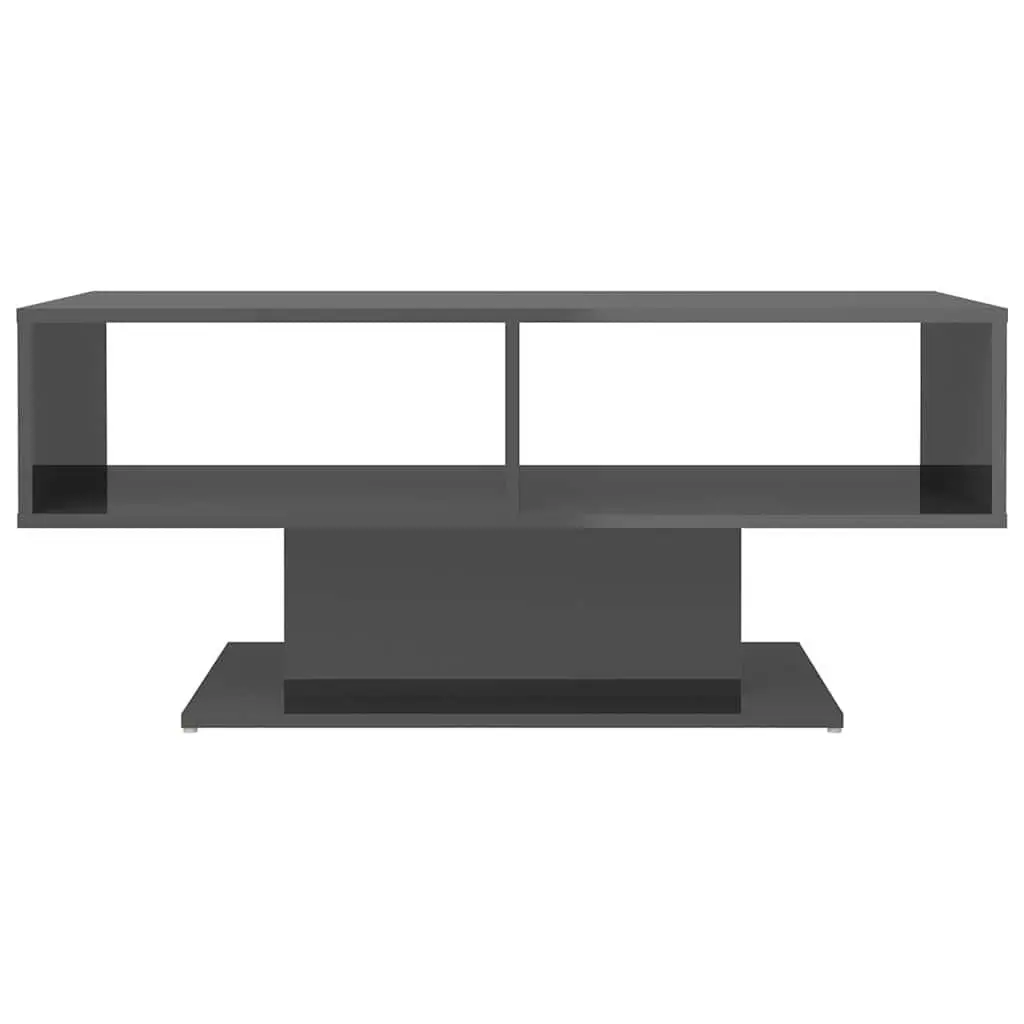 High Gloss Grey Coffee Table with Storage Shelf