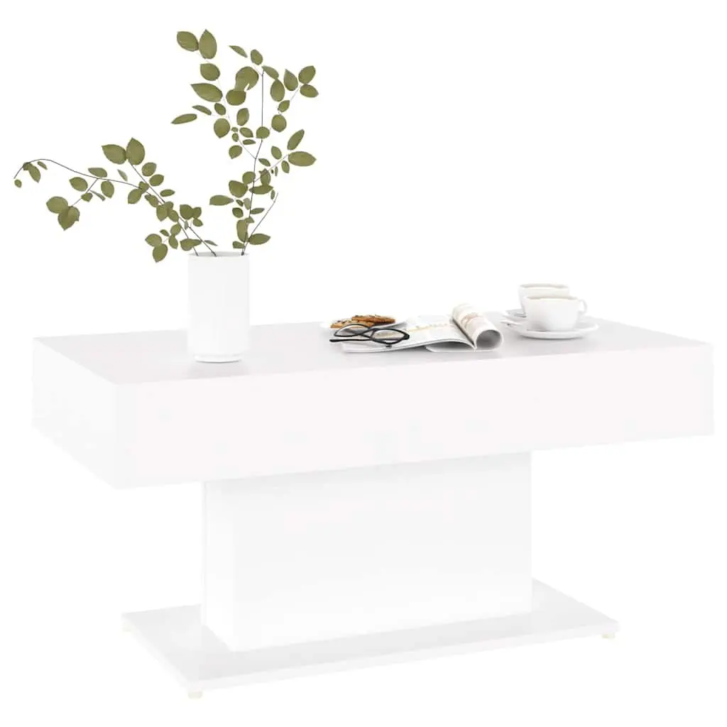 White Coffee Table Modern Living Room Accent Engineered Wood 96x50x45cm