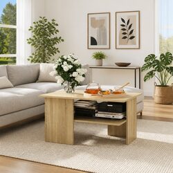 Sturdy Coffee Table with Storage Shelf in Sonoma Oak