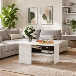 High Gloss White Coffee Table with Storage Shelf