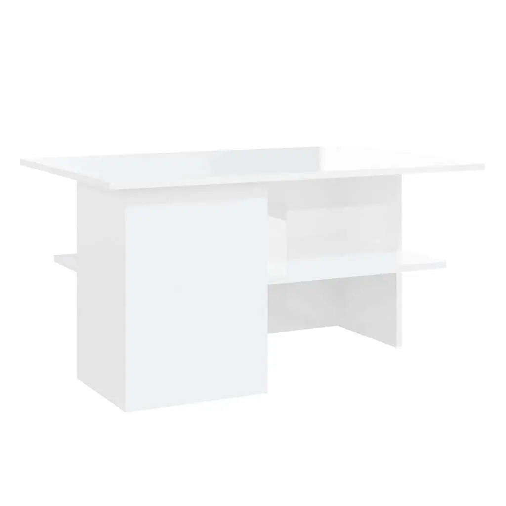 High Gloss White Coffee Table with Storage Shelf