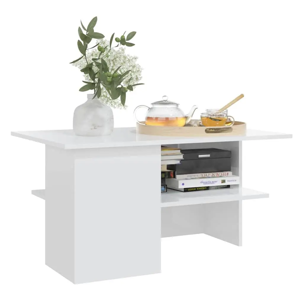 High Gloss White Coffee Table with Storage Shelf