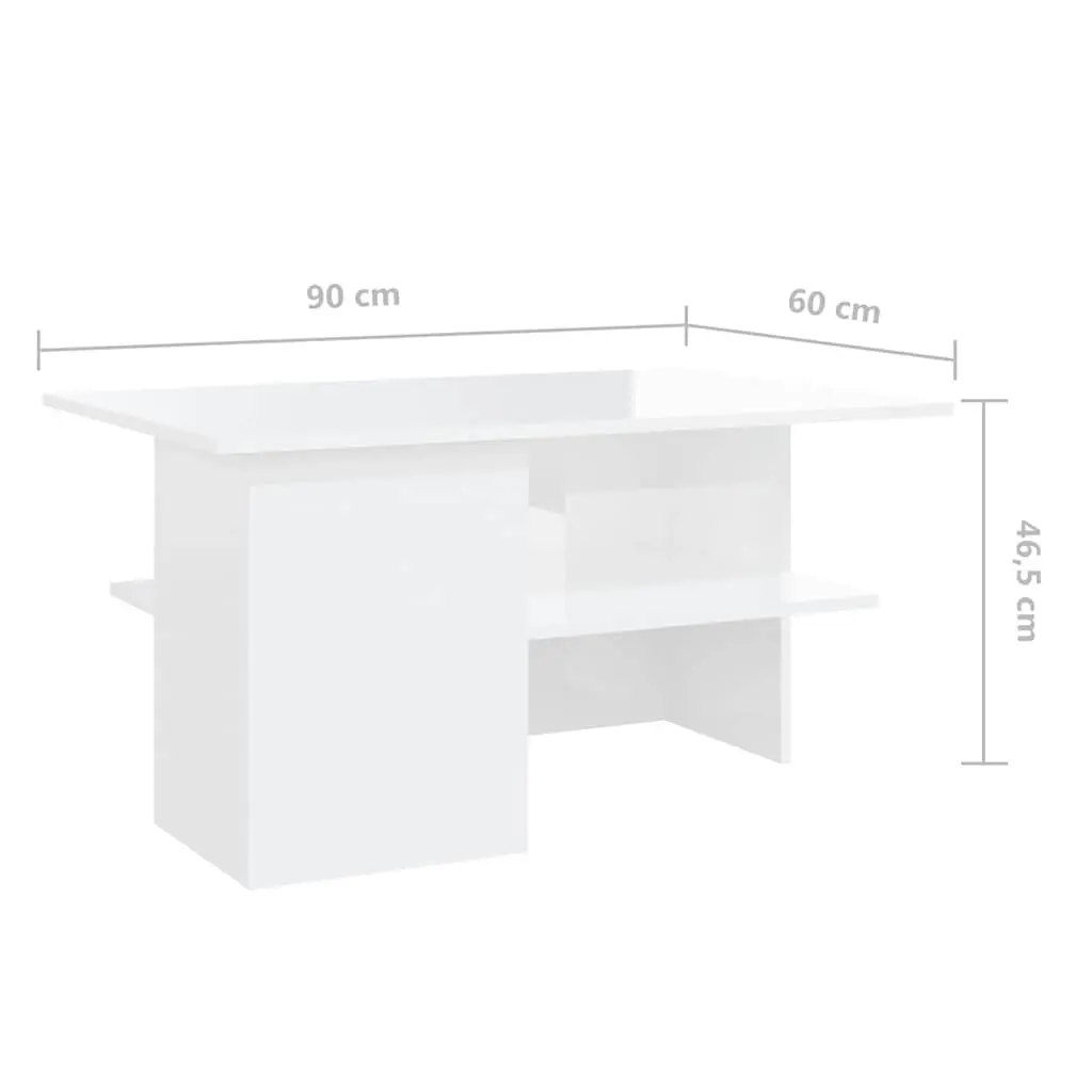 High Gloss White Coffee Table with Storage Shelf