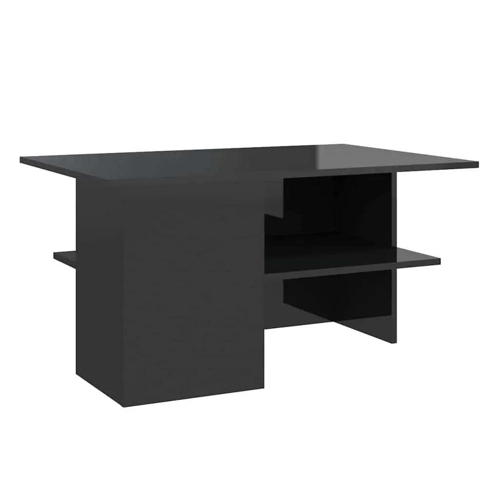 High Gloss Black Coffee Table with Storage Shelf