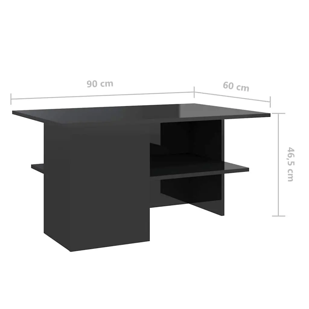 High Gloss Black Coffee Table with Storage Shelf