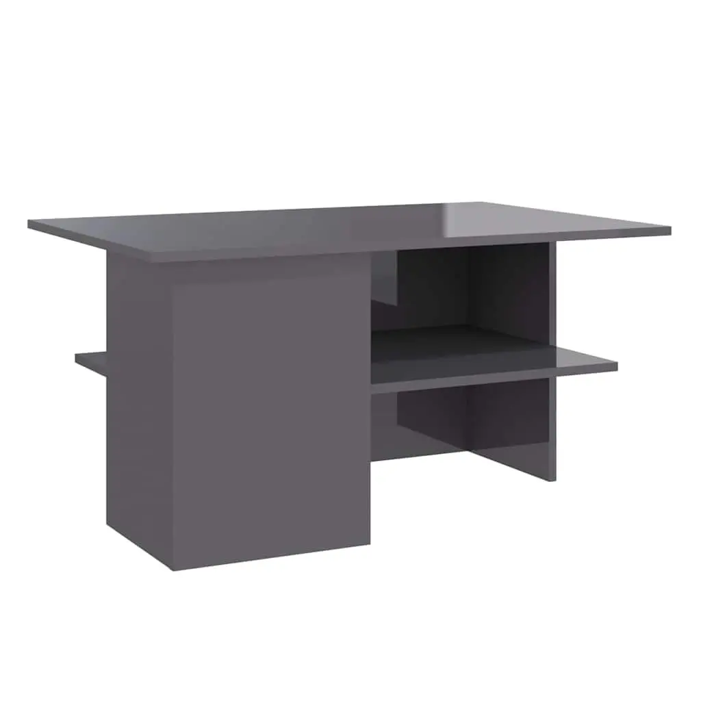 Grey High Gloss Coffee Table with Storage Shelf
