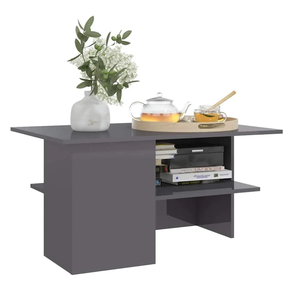 Grey High Gloss Coffee Table with Storage Shelf