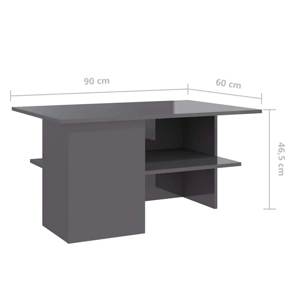 Grey High Gloss Coffee Table with Storage Shelf