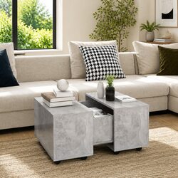Extendable Grey Coffee Table with Wheels - 60x60x38cm