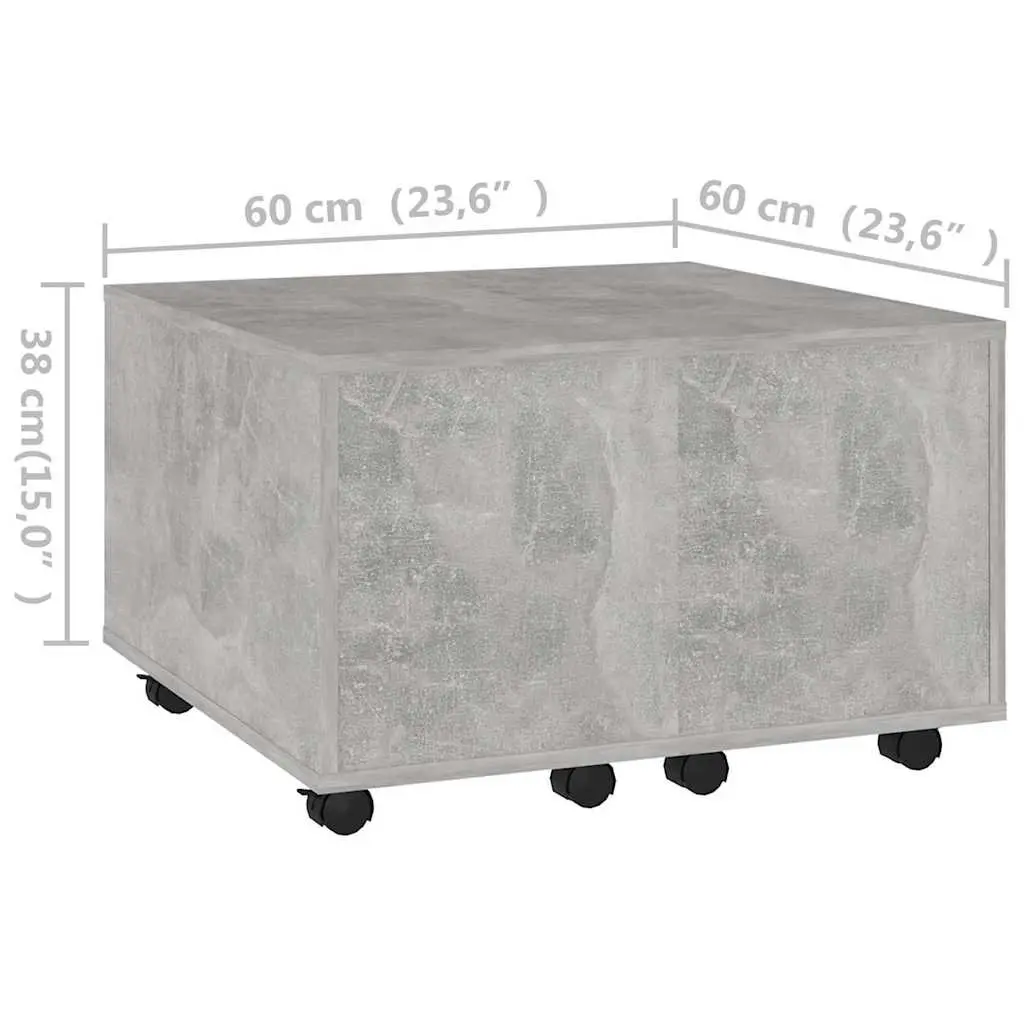 Grey Coffee Table Extendable Engineered Wood Accent Table with Wheels 60x60x38cm