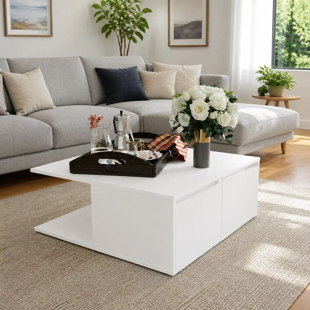 Coffee Table Engineered Wood 80x80x31cm White
