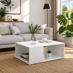 High Gloss White Coffee Table with 2 Shelves