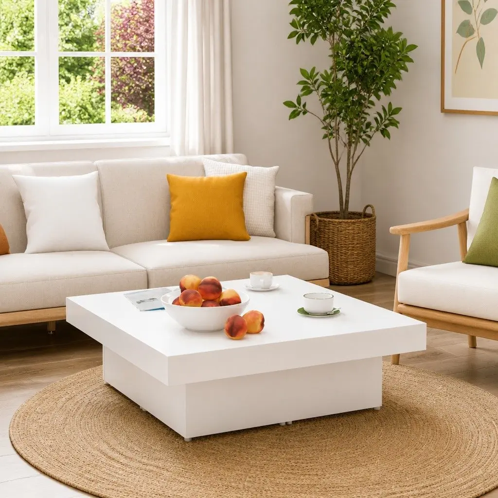 Coffee Table Engineered Wood 90x90x28cm White